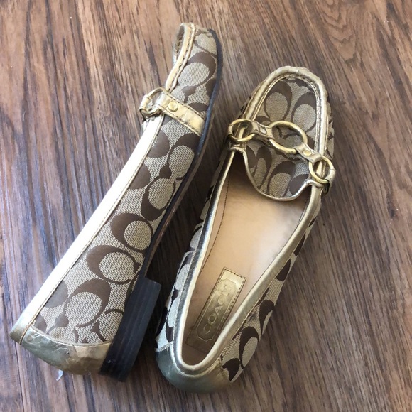 Vintage Coach loafers, gold/brown with gold hardware, size 9 - Picture 14 of 15